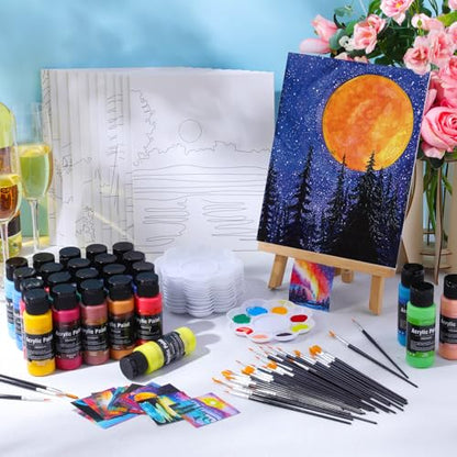 AmazingSpark 12 Set Sip and Paint Kit for Adults Pre Drawn Canvas,Scenery - style: Brilliant Scenery