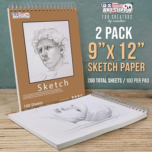 U.S. Art Supply 9"x12" Top Spiral Bound Sketch Book, 100 Sheets Each 2-Pack - size: 9-x-12-inch