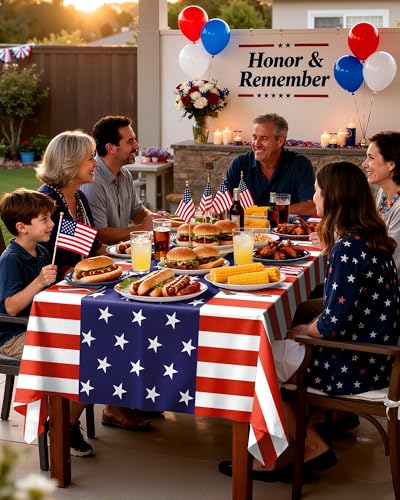 Pureegg 4th July Plastic Table Cloth Disposable 6 Pack, 54 x 108 Inch - color: Flag, size: 54" X 108" Rectangle