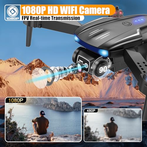 X-shop Drone with 1080P Camera for Kids Adults, Foldable RC Quadcopter with One Key Take Off/Land, Gesture Selfie, 3D Flip, 2 Batteries, Carrying Case, Toy Gift for Beginners