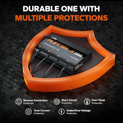 LiTime 4 Bank 12V 10A LiFePO4 Battery Charger, Waterproof, 14.6V Output