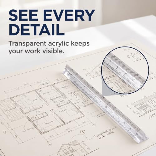 Transparent Triangle Ruler Small Architectural Scale Ruler Pocket Size Ruler Metric Ruler Plastic Clear Ruler Triangle Ruler Drafting Tools Office and School Supplies