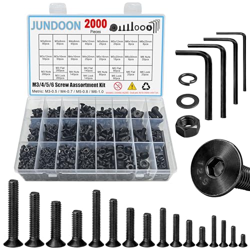 12.9 Grade Alloy Steel Flat Head Socket Screw Assortment Kit - color: 2000pcs M3/4/5/6 Flat Head
