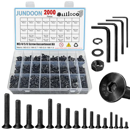 12.9 Grade Alloy Steel Flat Head Socket Screw Assortment Kit - color: 2000pcs M3/4/5/6 Flat Head