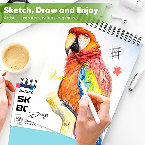 Soucolor 9x12 Sketch Book 2-Pack, 100 Sheets, Acid-Free Drawing Pads - color: Blue&Pink, size: 9" x 12" (Pack of 2)