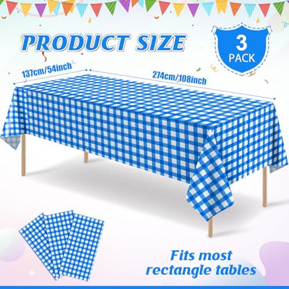 3Pcs Blue Gingham Tablecloths, Checkered Party Table Covers 54x108 In - color: Blue