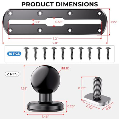 VAZESWIN 7" Track Rail Mount with 2 PCS 1" Ball T-Bolt Base for Kayak Boat