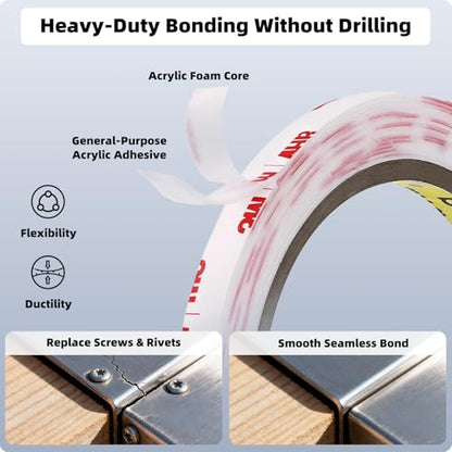 3M Double Sided Mounting Tape 0.5''x15.4Ft - color: White, size: 0.5''×15.4Ft