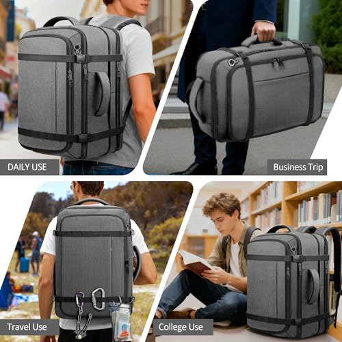 Carry On Backpack,Expandable Large 1-7DAYS Capacity Travel Backpack,Grey - color: Grey, size: 18.4inch (22"x14"x5.5")