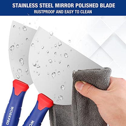WORKPRO Drywall Knife Set, Stainless Steel Taping Knife Putty Knife with 4", 6'', 8'', 10'', 12'' Blades and Alloy Metal Hammer End, Spackle Tools for Drywall Repairing and Finishing(5 PCS)