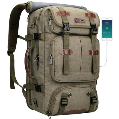 WITZMAN Travel Backpack for Men 45L Large Carry-on Airline Approved - color: Army Green