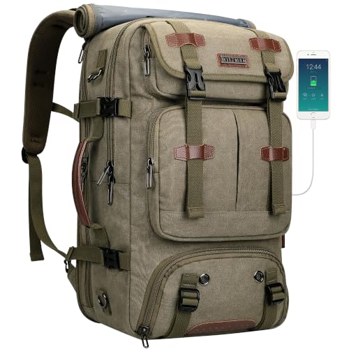 WITZMAN Travel Backpack for Men 45L Large Carry-on Airline Approved - color: Army Green