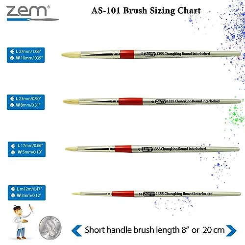 ZEM Brush Chungking Deluxe White Hog Bristle Interlocked Round Artist Brush Set Sizes 2,4,6,8