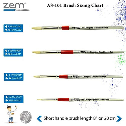 ZEM Brush Chungking Deluxe White Hog Bristle Interlocked Round Artist Brush Set Sizes 2,4,6,8