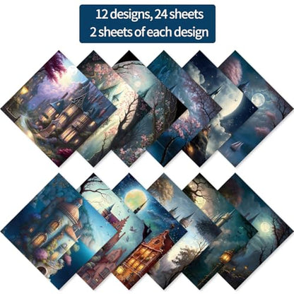 6x6" Cardstock Single Sided Scrapbooking,Craft Decorative Scrap Book Paper - color: 24sheets-Midnight Castle