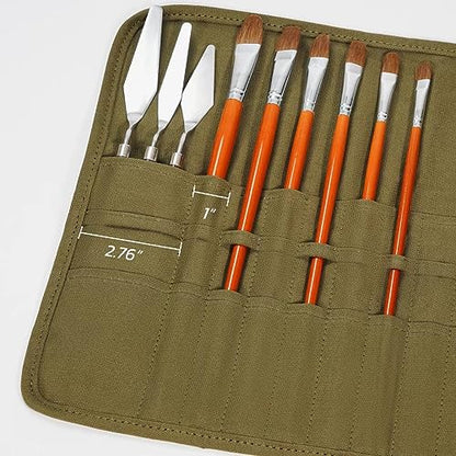 ECHSRT 30-Slot Canvas Paint Brush Holder Roll Up Case Organizer, Green - color: Army Green
