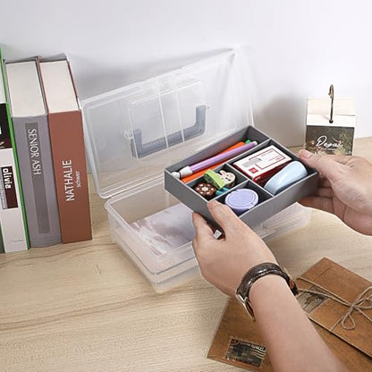 JUXYES Clear Art Craft Supply Storage Bin Sewing Box With Handle Lid - color: Gray, size: 1 Pack