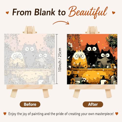 AUKELHJ 4 Pack Framed Paint by Numbers Kit for Adults, Cat, 8x8 inch - color: 03-Cat