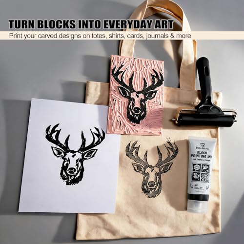 Bobblebro Linocut Kit for Printmaking, Fabric Block Printing Kit with Ink - color: Beige-linocut kit