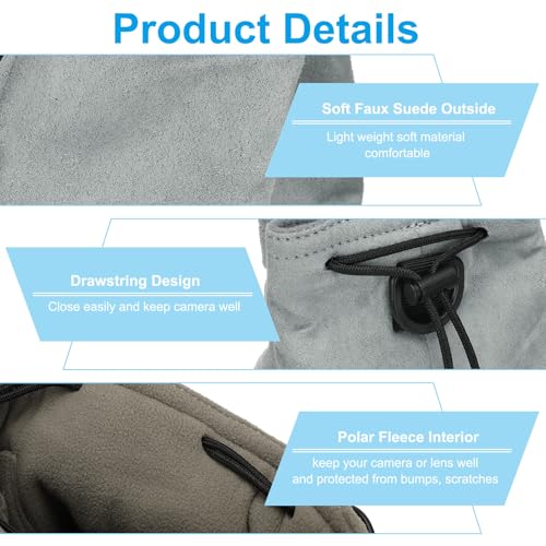 Patikil XL Drawstring Lens Case Flannel Camera Handbag with Adjustable Shoulder Strap, Grey - color: Gray, size: XL