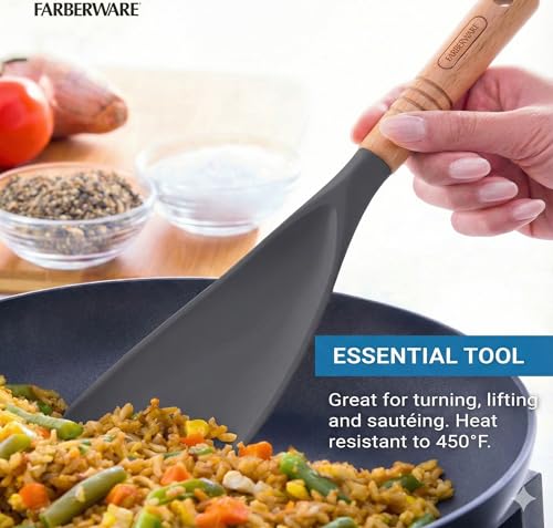 Farberware Pro Spoonula with Grey and White Speckle Design - Beechwood Handle with Hang Hole - Flexible Scraper Spoon for Mixing, Scraping, and Serving in Kitchen - color: Gray
