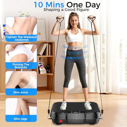 Vibration Plate Exercise Machine,Vibration Plate for Lymphatic Drainage Power Vibration Plate Machine Support 450 Lbs 250 Adjustable Speeds,Vibrating Plate Shake Plate Weight Loss - color: Black