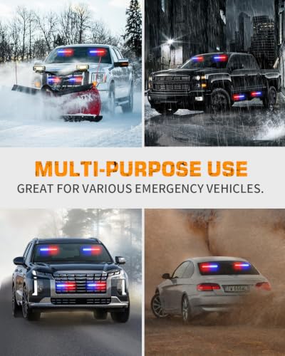 XRIDONSEN 2 Pack 10.7 inch Side Window Front/Rear Windshield Strobe Lights - color: Red/Blue