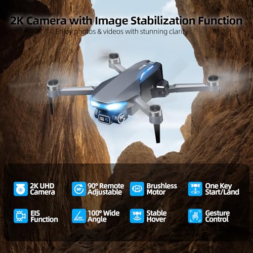 GPS Drone with Camera for Adults, 2K FPV Drone with 4.5" Screen Remote Controller, Brushless Motor, Auto Return, Follow Me, Tap Fly & Circle Fly, Long Flight Time Foldable Quadcopter for Beginners