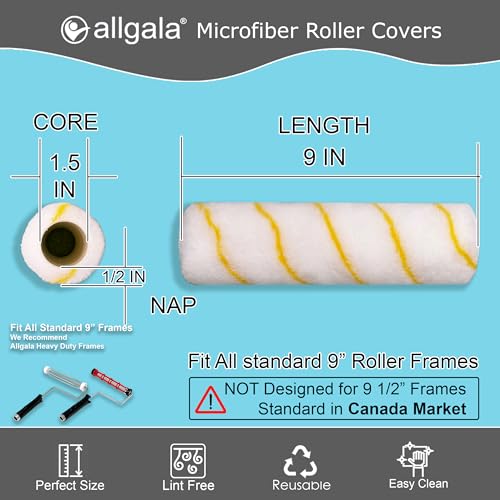 Allgala Paint Roller Covers, 6 Pack 9 Inch Shedless Lint Free Painter Roller Covers 1/2 in Roller Naps for Paint Roller Kit - size: 9" (Pack of 6)