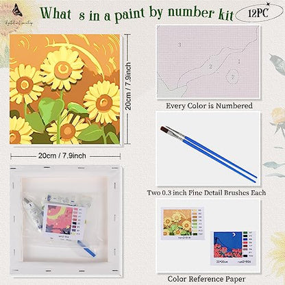 Nezyo 12 Sets Paint by Numbers with Frame for Adults, Acrylic Canvas 8x8 - style: Spring