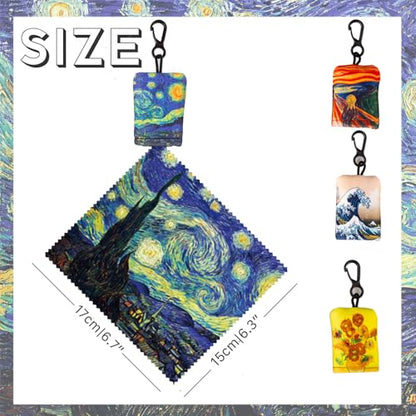 Glasses Cleaning Cloth,Microfiber Eyeglass Cleaner Art Design Keychain 4PCS - color: Blue