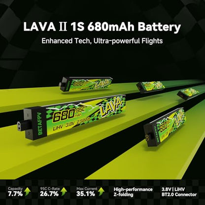 BETAFPV 4pcs Lava II 680mAh 1S Battery 3.8V 95C LiHV for FPV Quadcopter