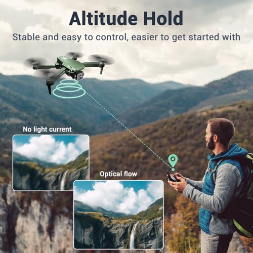 Drones with Camera for Adults 2k One-Key Take Off/Landing FPV RC Drone with Camera for Beginners Headless Mode, 3 Speeds, 360° Flip, 2 Batteries Mini Drone for Beginners Green - color: Green