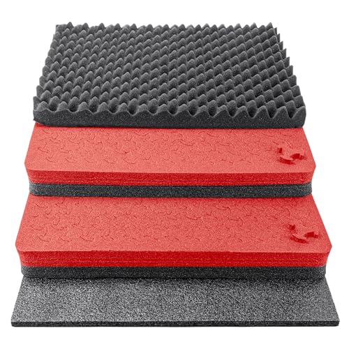 Eylar 20" Large Hard Case Equipped With Ragar Reconfigurable & Reusable XP Crosslinked Foam, Waterproof, Shockproof For Gear, Drones And Cameras (2 Red/Black Ragar Layers) - color: Black