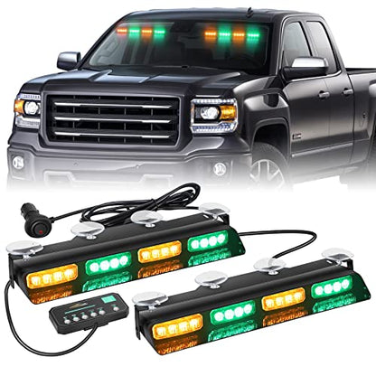 XRIDONSEN 2 in 1 2x 14 inch Strobe Light Bar - color: Amber/Green