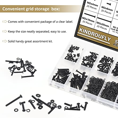 562 Pieces Black M2 x 4/6 /8/10 /12/16 /20mm Countersunk Head Socket Cap Screws Nuts Washers Assortment Kit, 10.9 Grade Alloy Steel - size: M2, style: Countersunk Head