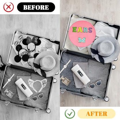 Chenille Letter Bow Mouse Ears Travel Case, Large Round Tote Storage Box - color: Pink