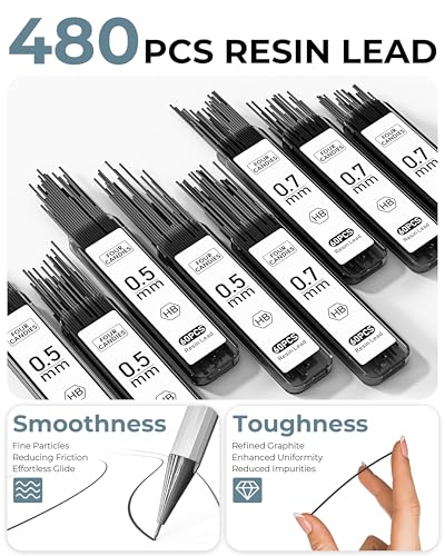 Metal Mechanical Pencil Set, 0.5/0.7mm, 8-Pack with Case, Two Sizes - style: 8PCS 0.5 +0.7 mm