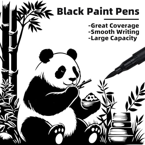 LIULIUCAI 6 Pcs Black Paint Pens,Black Gel Pen, Dual-Tip Acrylic Markers
