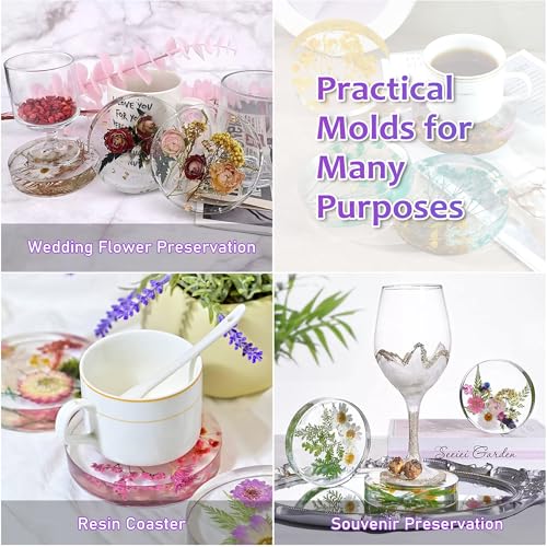 Silicone Resin Coaster Mold Set, 3.93-Inch Round, 0.82-Inch Deep Reusable Flexible Mold for Epoxy Resin Casting with 3 Tools, LeilieCSC