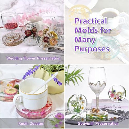 Silicone Resin Coaster Mold Set, 3.93-Inch Round, 0.82-Inch Deep Reusable Flexible Mold for Epoxy Resin Casting with 3 Tools, LeilieCSC