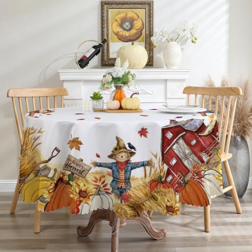 Fall Round Tablecloth 70" Diameter Fade Resistant, Pumpkin - color: Scarecrowe, size: 70" (Round)