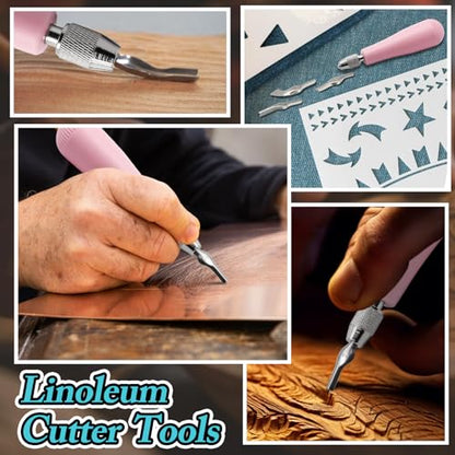 Luomorgo Linocut Carving Kit, Linoleum Cutter Tools with 6 Blades - color: Pink