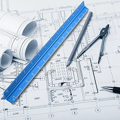 12" Engineer Scale Ruler Architectural Ruler Imperial, Blue - color: Imperial Blue