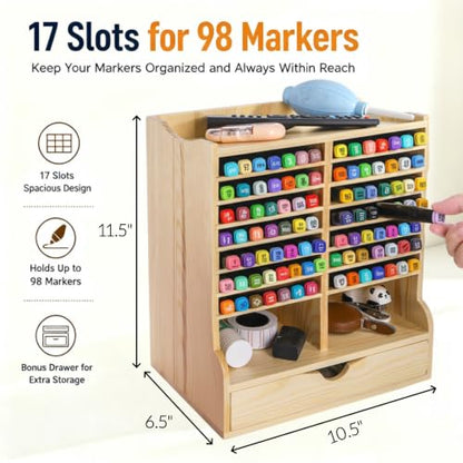 Dicunoy Pen Organizer for Desk, Marker Storage Rack, 17 Slots for 98 Pens