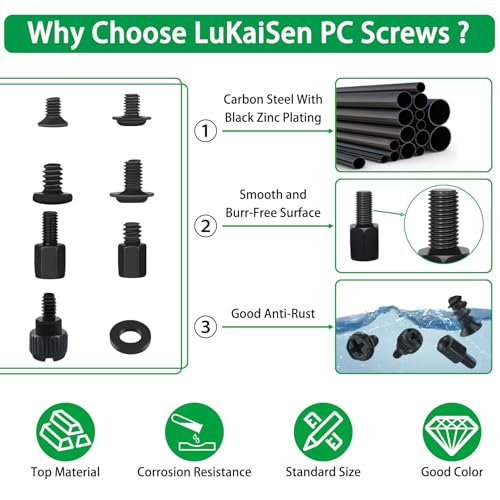 516Pcs Computer Screws Kit, M3 6-32 Motherboard Standoffs for SSD - color: 516 Pcs Black PC Screw