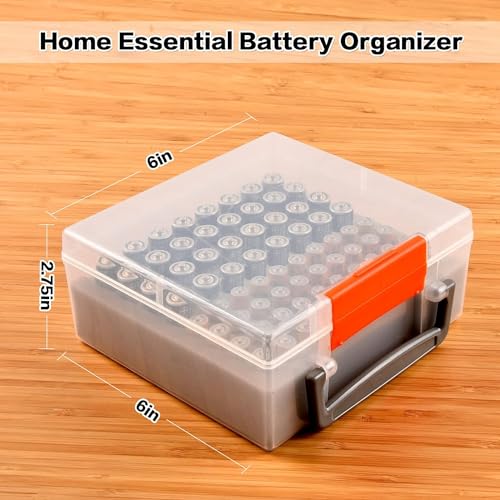 FULLCASE Battery Organizer Storage Case with Tester for AA AAA Batteries - color: Clear