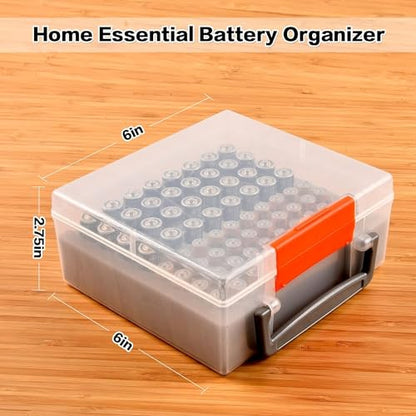 FULLCASE Battery Organizer Storage Case with Tester for AA AAA Batteries - color: Clear