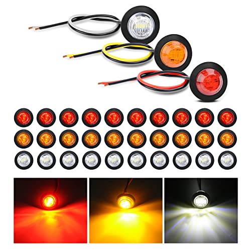 Nilight 30 PCS 3/4" Round Clearance Light LED Front Rear Side Marker Lights - color: 30Pcs Amber Red White