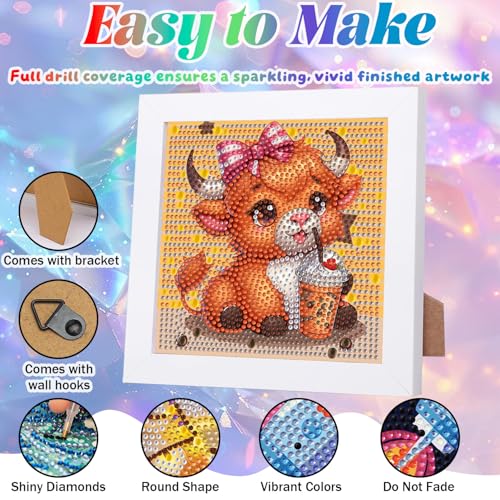 WEMEON Cow Diamond Art Kits for Kids with Frame 7x7 inch - color: Cow03